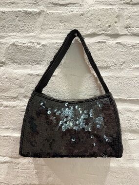 Vintage Black Sequined + Beaded Mini Handbag